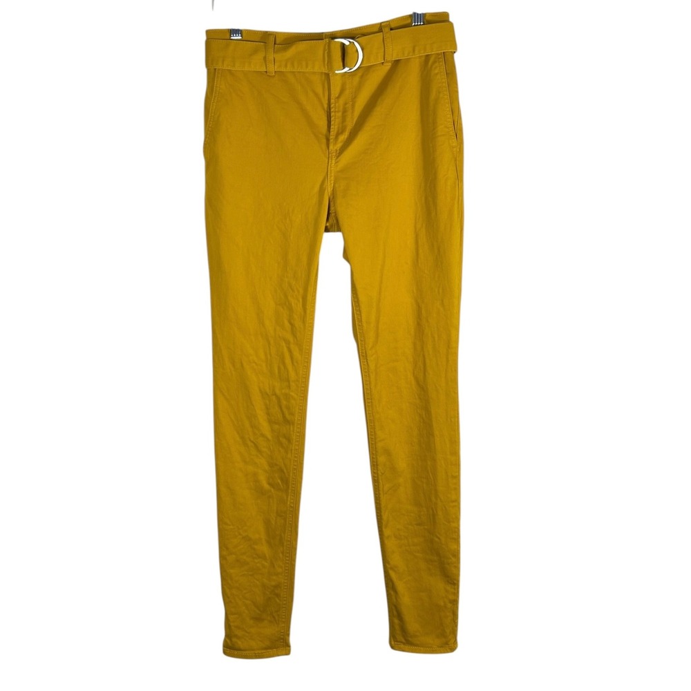 Express Womens High Rise Legging Pants Mustard Yellow Belted Size 2R Skinny